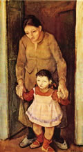 Madre e figlia, 1940, olio su tavola, cm 125x70, opera esposta Gli anni del Premio Bergamo, 1993, Bologna, collezione privata